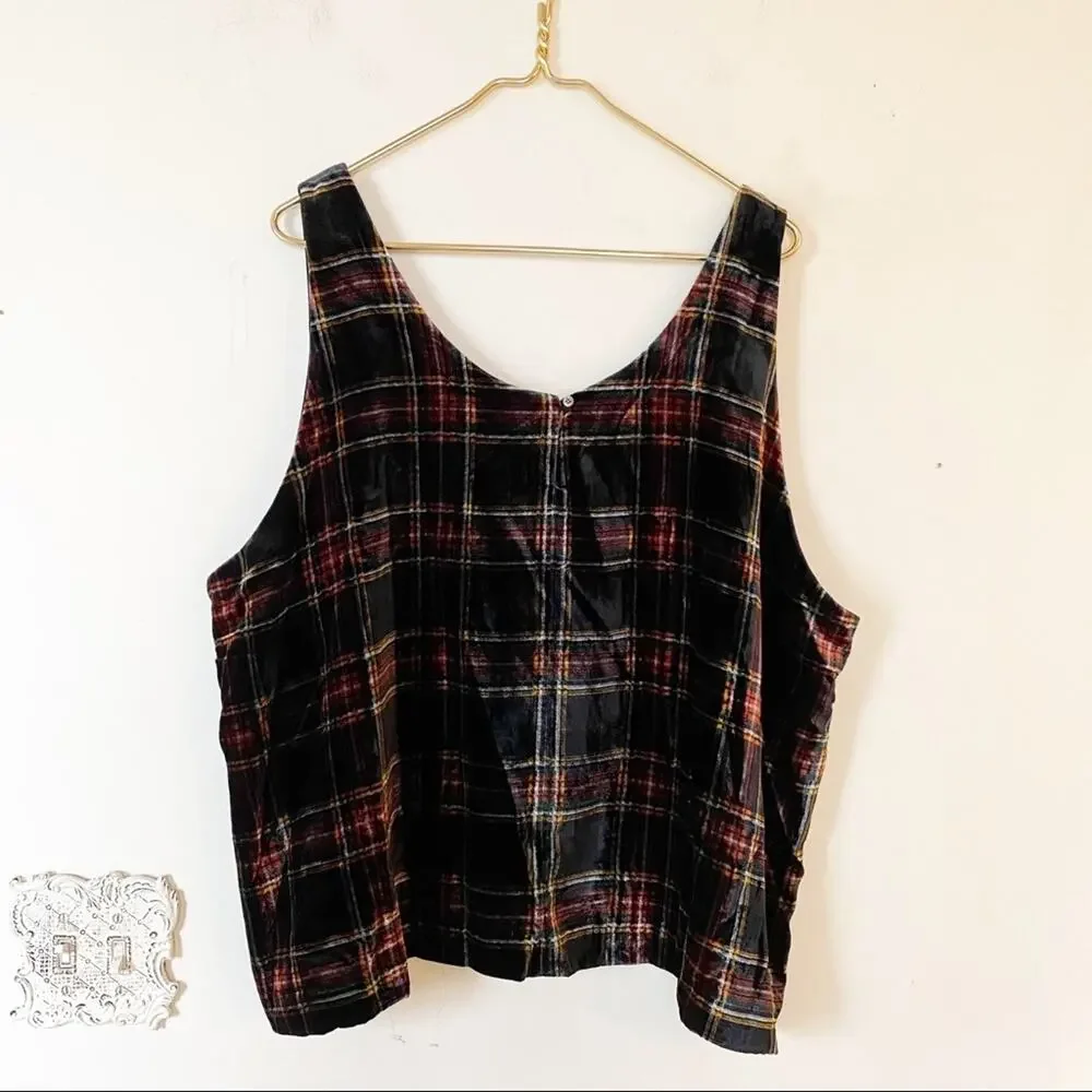 NWT J. Crew Velvet Stewart Plaid Tank Top Holiday Stewart Tartan Shell 24 / 3X